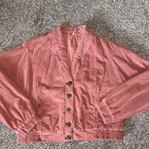Free People Quilted Denim Jacket Mauve Pink Cardigan. Size S.